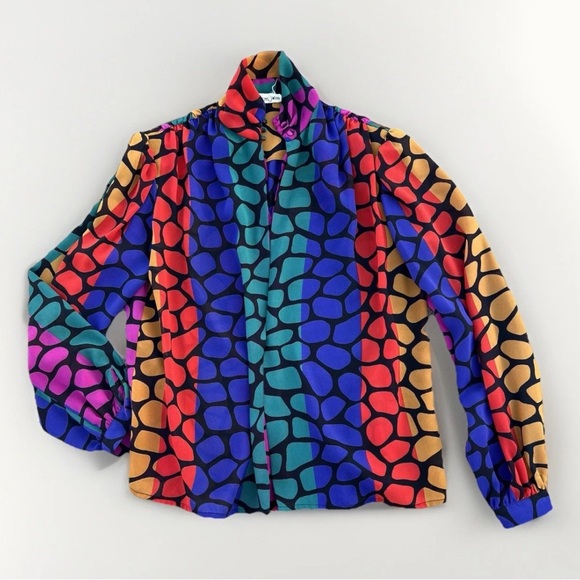 Vintage Geometric Print Semi-Sheer Maximalist Blouse - Picture 1 of 10